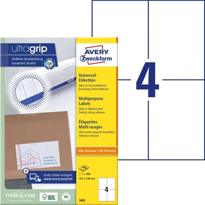 Zdjęcie produktu dla AVERY 3483-100.PL Etykieta uniwersalna AVERY, 105 x 148 mm, biała