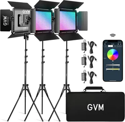 Produktbild von GVM LED-Videolichtpaneel-Set, 60W LED-Videolicht mit Stativ, 3200K5600K, Steuerung per App, LED-Studioleuchte, konstantes Licht für Videos, YouTube-Streaming
