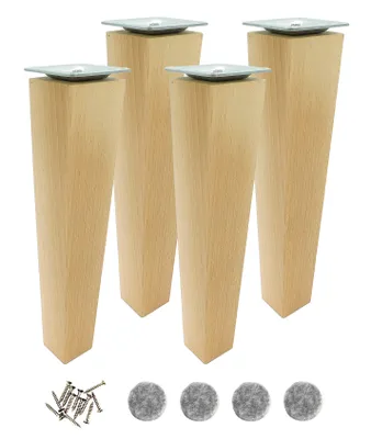Produktbild von Möbelfuß Buche 20 cm Klarlack – 4x trapezförmig Holzfüße mit Montageset