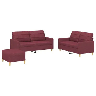 Image de vidaXL Ensemble de canapés 3 pièces avec coussins vin rouge Tissu
