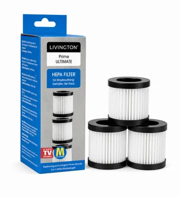 Produktbild von Livington Prime Ultimate HEPA Filter 3 Stück Ersatzfilter für Staubauffangbehälter 3-in-1 Akkustaubsauger, KI-generiertes Bild