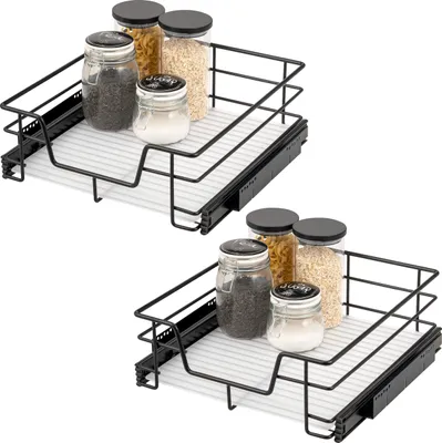 Produktbild von bremermann Teleskopschubladen 2er Set - 50 cm mit Einlegeboden, Küchenschublade zum Nachrüsten, aus Metall (Schwarz)