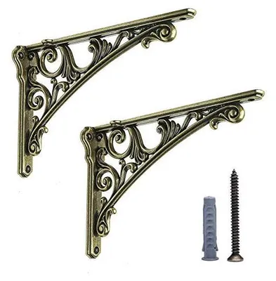 2er-Set Wandregalträger Gusseisen, Antik-Messing, 20 cm