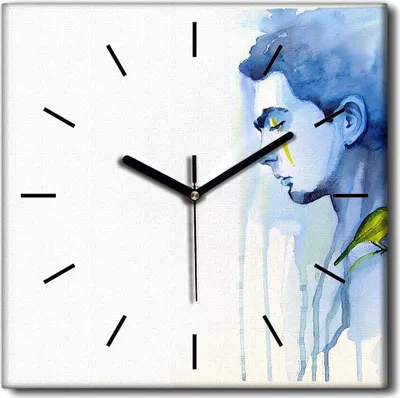Produktbild von Coloray Uhr auf Leinwand 30x30 cm Wand Uhr Dekoration Wohnzimmer Segeltuch schwarze Hände -Porträt eines Vogelmannes