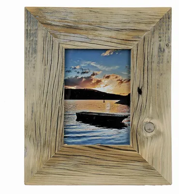 Image de Cadre photo vintage style campagne en vieux bois recyclé brun clair naturel clair 15x20 cm