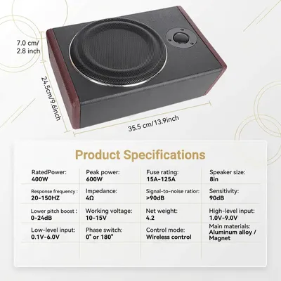 Produktbild von Aktiver Auto-Subwoofer - Slim-Modell für unter den Sitz - 20,3 cm - Integrierter Verstärker - 12 V - 50–150 Hz - 90 dB - Schwarz