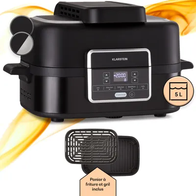 Image de Klarstein Friteuse Sans Huile avec Fonction Vapeur, Friteuse Air Chaud Air Fryer XL 1500W, Mini Friteuse Electrique Sans Huile, Airfryer 5L, Minuterie, Température Réglable, 5 Programmes de Cuisson