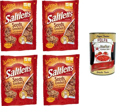 Produktbild von Lorenz Saltletts Seeds Cracker Mit Chiasamen, Leinsamen und Sesamsamen 4x 100gr + Italian Gourmet Polpa 400g