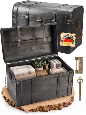 Produktbild von Kingpower Schatztruhe aus Holz Dunkel mit Schloss Schatzkiste 60x37x40 cm