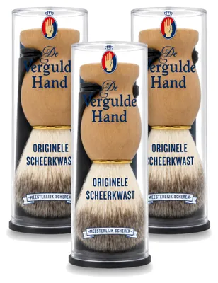 Productafbeelding van 3 x Scheerkwast "De Vergulde Hand" met houder - Voordeelverpakking - 3 stuks