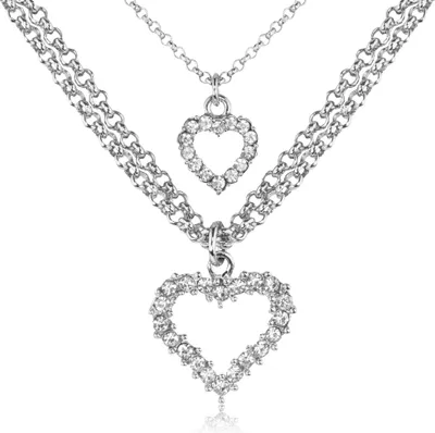 Produktbild von LUISIA® Doppel Halskette mit Herzanhängern und Premium Kristallen - Silber