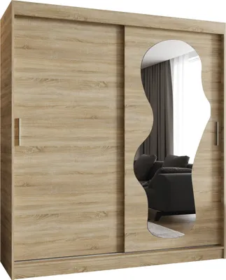 Produktbild von MEBLE KRYSPOL ULTRA 180 Kleiderschrank mit zwei Schiebetüren für Schlafzimmer – moderner Aufbewahrungsschrank mit Kleiderstange und Regalen – 180x200x62cm - Sonoma