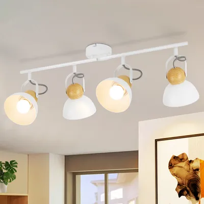 Produktbild von ZMH Deckenstrahler Vintage Weiß Deckenlampe 4 Flammig Deckenleuchte Wohnzimmer Retro Deckenspots E27 Küchenlampe Schwenkbar 350° Metall Industrial Spotleuchte für Küche Flur Schlafzimmer Esszimmer