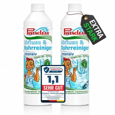 Produktbild von Pastaclean Intensiv Rohrreiniger 2x 750 ml – Abflussreiniger Vorteilspack, löst Haare, Fett & Speisereste, für Spüle, Waschbecken, Dusche & WC