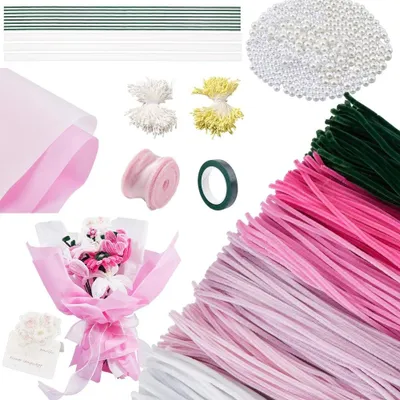 Produktbild von 600 Stück Rosa Pfeifenreiniger Blumen Kit für kreative Bastelarbeiten
