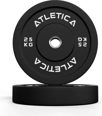 Produktbild von ATLETICA Bumper Plates | 2 x 25kg | Paar | geräusch- und stoßdämpfende Vollgummi-Ummantelung | Paarweise verkauft | Ø 50 mm Edelstahlring
