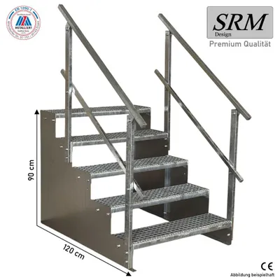 Produktbild von 5 Stufen Standtreppe Modell 2 verzinkt Tritthöhe 18 cm, Breite 100 cm, Höhe 90 cm 2x Geländer