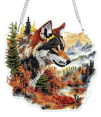 Produktbild von 5D Wolf Diamond Painting Anhänger mit Kette, Fensterbilder, Hängendes Ornament Set