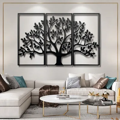 Produktbild von Wandskulpturen, Wanddekoobjekt, 3er Set Wandskulptur aus Metall, Baum des Lebens Wanddekoration, Schmiedeeisen Wandverzierung, Wanddeko, Wandkunst
