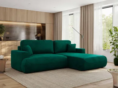 Produktbild von MKS MEBLE Ecksofa OVO mit Schlaffunktion und Bettkasten, Dunkelgrün Velvet, L-form Couch, 4-Sitzer Ecksofa, 271x195x95 cm - Rechts Seite