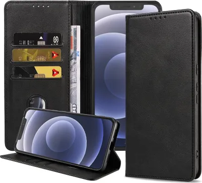 Produktbild von Smartphonica iPhone  12/12 Pro Kunstledertasche mit Magnetverschluss und Kartenhaltern Buchhülle -  Schwarz