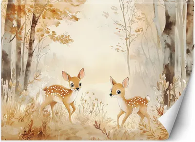 Produktbild von Vlies fototapete für kinder Hirsch Tiere im Wald Beige 150x105 cm Feeby Beige inkl. Kleber einfache Montage