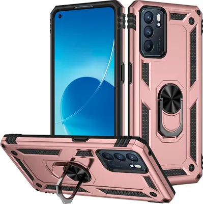 Produktbild von OPPO Reno6 5G Hülle, Dual Layer Robust Militäre Schutzhülle mit Ringhalterung Ständer für OPPO Reno6 5G Rosa