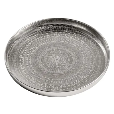 Produktbild von Metall Kerzentablett Silber rund im Orient Design - 34 cm - Tablett orientalisch für Kerzen Wohnzimmer Tisch Deko Geschenk