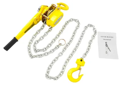 Immagine prodotto di Tirante a catena manuale, capacità di carico 1,5 tonnellate, gancio di sicurezza con sistema di blocco, 1,5T - Giallo