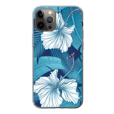 Produktbild von MuchoWow® Handyhülle Schutzhülle Hülle für iPhone 12 Pro Tropisch - Blumen - Blau Silikon Softcase Handy Hülle - Abdeckung