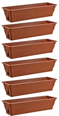 Produktbild von 6x Blumenkasten 80cm Balkonkasten mit Wasserspeicher terrakotta, 18 L - Blumenkästen wetterfest Pflanzkasten mit Einsatz für Garten und Balkon witterungsbeständig