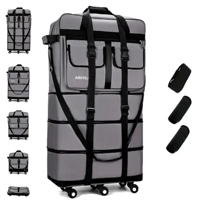Produktbild von Erweiterbarer 130L Koffer mit Rollen, 101,6 cm, faltbar, grau, groß