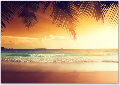 Produktbild von Tulup® Glas-Bild - 100 x 70 - Wandbild aus Glas - Wandkunst - Wandbild hinter gehärtetem Sicherheitsglas - Landschaften - Tropischer Strand - Orange