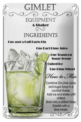 Produktbild von Blechschild Alkohol 12x18cm Gimlet Equipment ingredients