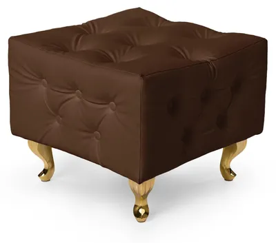 Produktbild von MG Design Polsterhocker in Braun 50 x 50 cm - Gepolsterter Sitzhocker mit Knopfheftung und Goldfarbenen Beinen