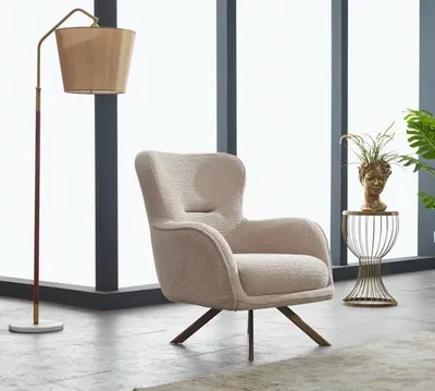 Immagine prodotto di Poltrona Poltrona imbottita Poltrona a un posto in tessuto Moderna Beige Soggiorno
