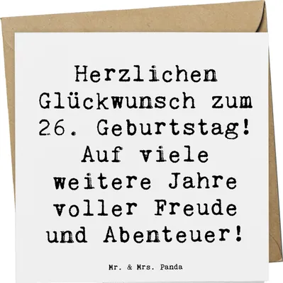 Produktbild von Mr. & Mrs. Panda Grußkarte Spruch 26. Geburtstag - Weiß - Geschenk, Alter, Klappkarte, Happy Birthday, 26 Jahre, neues Kapitel, Glückwunschkarte, doppelkarte, anlasskarte