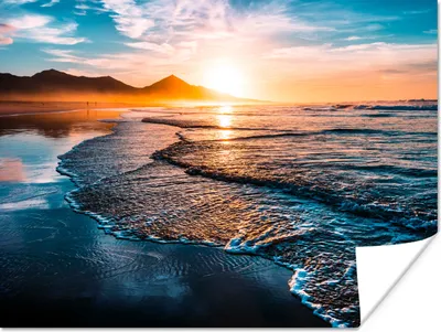 Produktbild von MuchoWow® Poster Sonnenuntergang - Meer - Berg - Horizont - Landschaft - Blau 160x120 cm - Foto Plakat