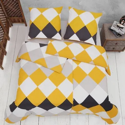 Productafbeelding van Ibenzoa® beddengoedset, 4-delig – 135 x 200 cm dekbedovertrek + 2 kussenslopen 80 x 80 cm, geel, 80% katoen / 20% polyester, met envelopsluiting
