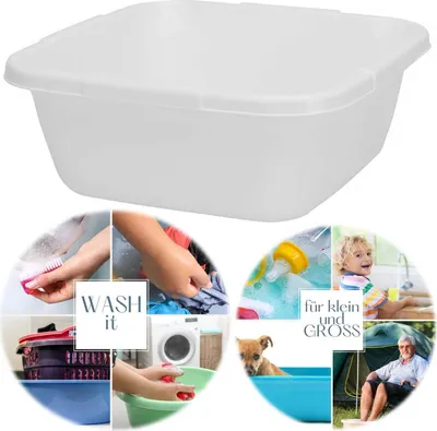 Produktbild von LS-LebenStil Kunststoff Waschschüssel 14L Weiß XL 38cm Viereckschüssel Fußwanne Spülschüssel Wäschekorb Putzschüssel Wanne Waschwanne Abwaschschüssel