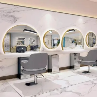 Obrázok produktu pre Kadernícka a barber konzola zrkadlo 90x80 LED STD Zlatá
