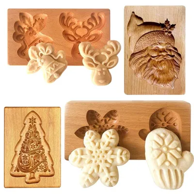 Productafbeelding van Set van 4 houten koekvormpjes voor doe-het-zelf bakprojecten