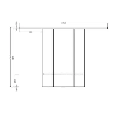 A technical drawing of a table with dimensions.