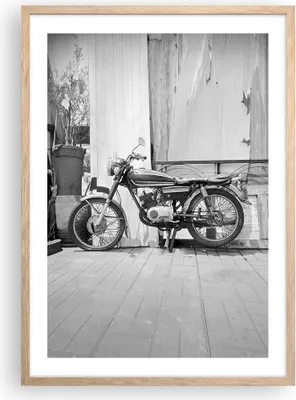 Produktbild von Gerahmtes Poster - Rahmen in heller Eiche - Alt Motorrad Schwarz und Weiß - 50x70 cm - Wand Bild - Wanddeko - Wandbilder - Kunstposter - Wandposter - Bilderrahmen - Bilder - P2NPA50x70-4487