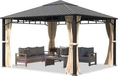 Produktbild von Gartenpavillon 4x4 m Stahldach Hardtop, 4 Seitenteile in Champagner, Pfosten 9x9 cm