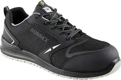 A black RUNNEX safety shoe is shown against a white background.