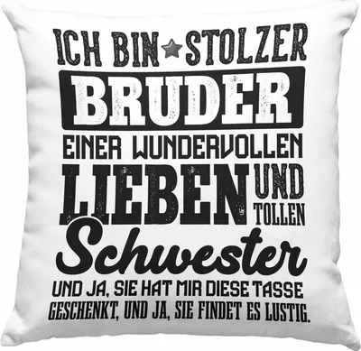 Produktbild von Trendation - Geschenk für Bruder von Schwester Deko-Kissen mit Füllung 40x40 Lustig Geburtstag Weihnachten Lustig Stolzer Bruder (Grün)