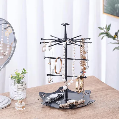 Produktbild von Schmuckständer für Halsketten, schwarzer Metallorganizer für Schmuck, für Halsketten, Armbänder und Ringe - dekorativ und praktisch - Schwarz.