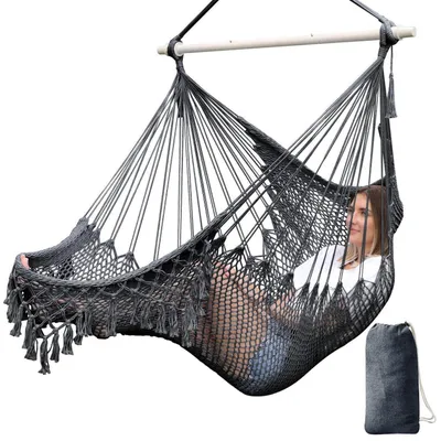 Produktbild von Hängesessel Baumwollseil gewebt Dunkelgrau 240x80cm mit Spreizstange