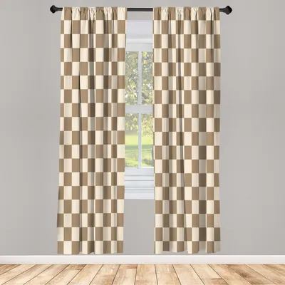 Produktbild von ABAKUHAUS Checkers Spiel Vorhänge 2 Panel Set für Wohnzimmer Schlafzimmer Nachbildung, Geometrisches Rasterstil Monochrom Quadrate İn Der Traditionellen Spiel Brett Entwurf, 150 cm x 175 cm, Beige Creme